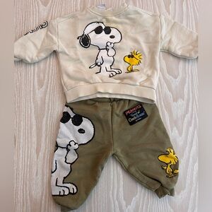 Zara Baby Peanuts Olive and Cream Sweatsuit